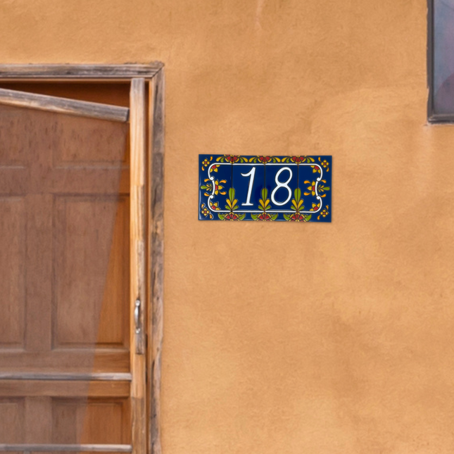 Cobalt Blue Talavera House Number Tiles - Earthtones Tile - Ceramic tile house sign, wall art gift or kitchen trivet