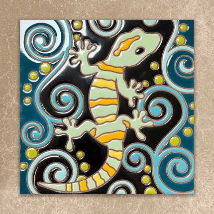 gecko with swirls ceramic tile