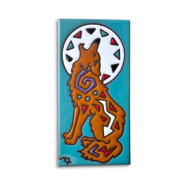 howling coyote turquoise ceramic tile