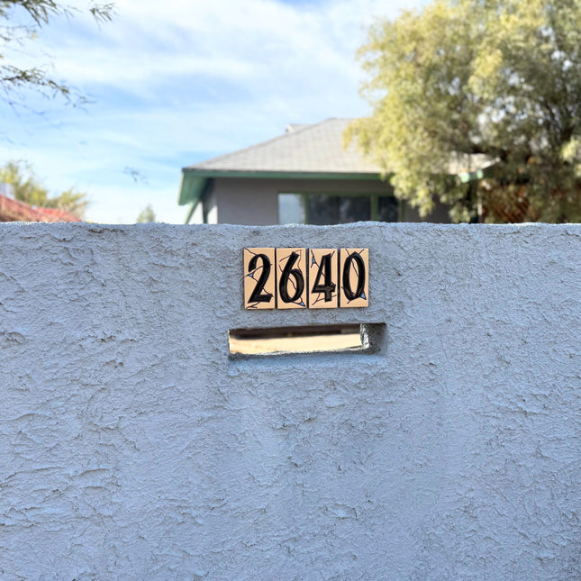 Southwest Adobe Sand House Number Tiles - Earthtones Tile - Ceramic tile house sign, wall art gift or kitchen trivet