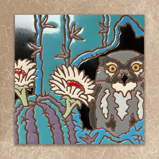 owl and cactus ceramic tile