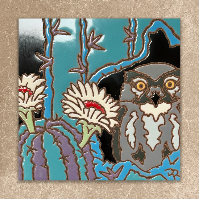 owl and cactus ceramic tile