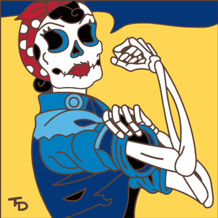 Day of the Dead Rosie the Riveter - Ceramic Tile Trivet Art Gift