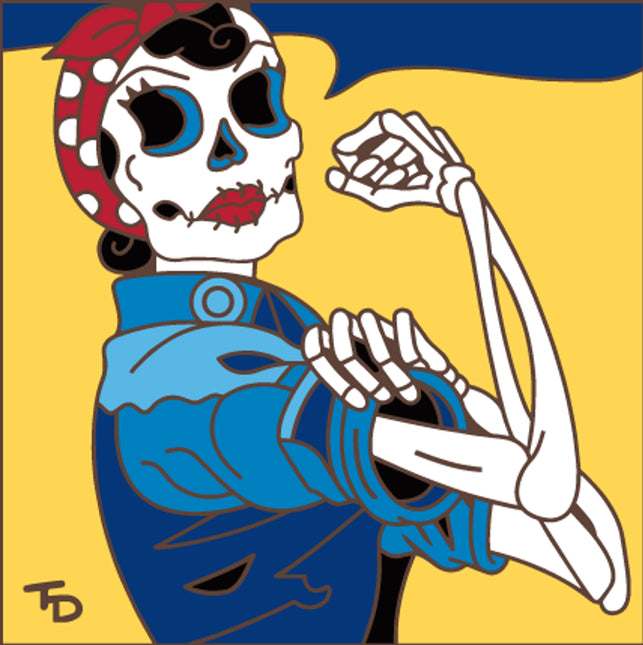 Day of the Dead Rosie the Riveter - Ceramic Tile Trivet Art Gift