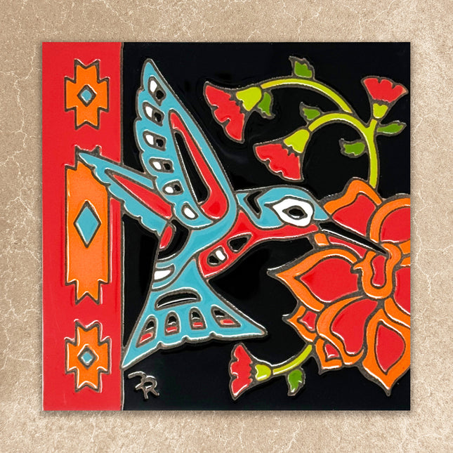 Southwest Hummingbird - Earthtones Tile - Ceramic tile house sign, wall art gift or kitchen trivet