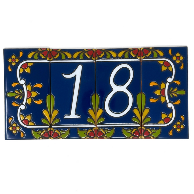 Cobalt Blue Talavera House Number Tiles - Earthtones Tile - Ceramic tile house sign, wall art gift or kitchen trivet