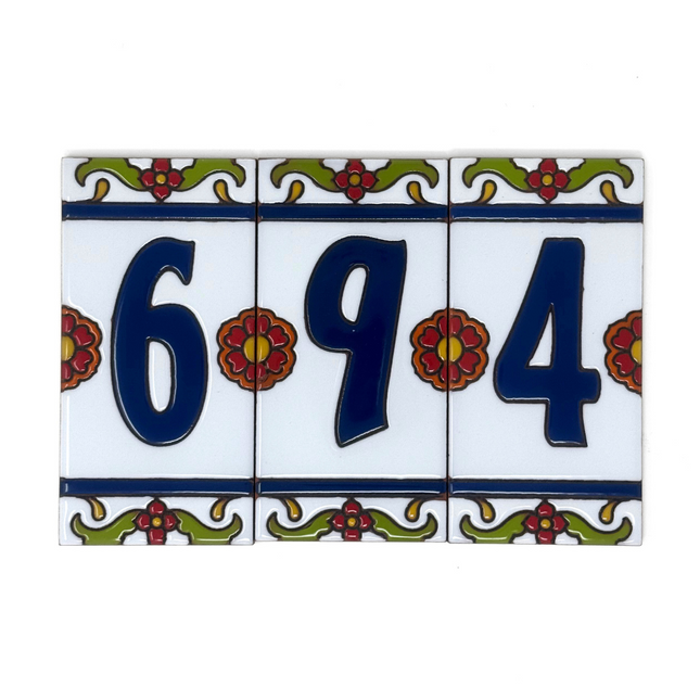 White Talavera House Number Tiles - Earthtones Tile - Ceramic tile house sign, wall art gift or kitchen trivet