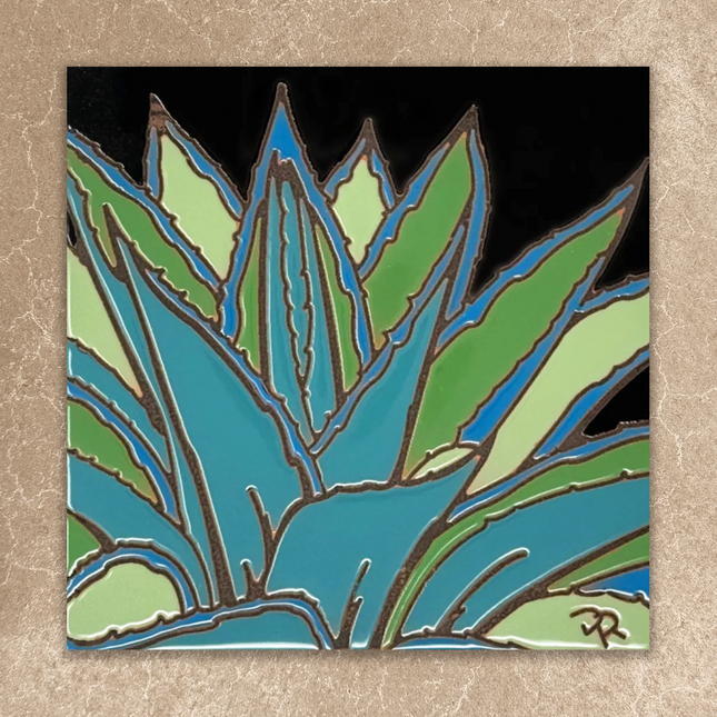 Decorative tile with a stylized plant design on a beige background