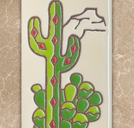 Decorative card with a stylized cactus design on a textured beige background