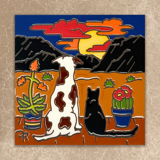 Dog and Cat Sunset View Tile (9259)