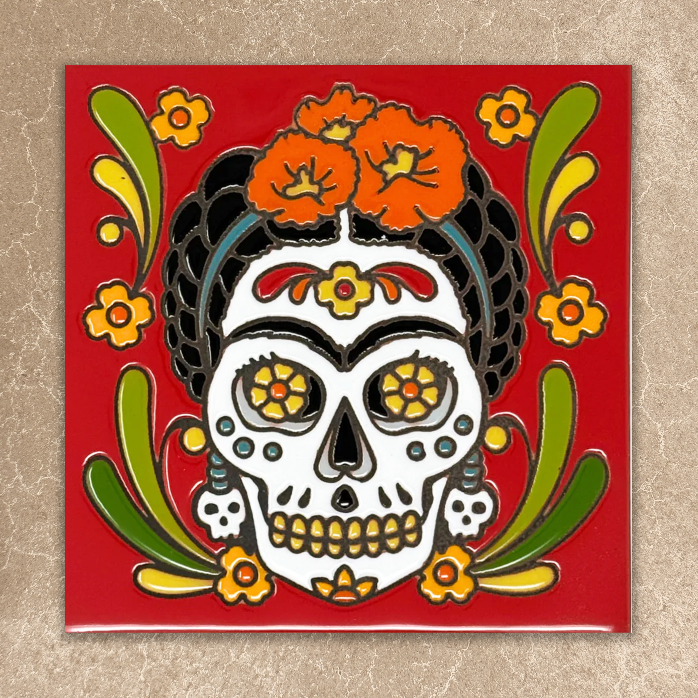 Day of the Dead Frida - Ceramic Tile Trivet Art Gift – Earthtones Tile Day of the Dead Frida - Ceramic Tile Trivet Art Gift – Earthtones Tile