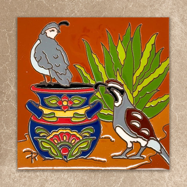Quail with Talavera Pot Tile (8871)