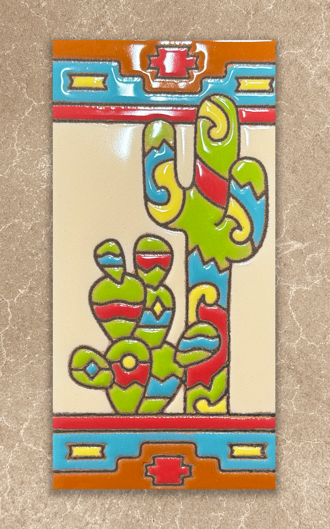 Colorful cactus design on a beige background