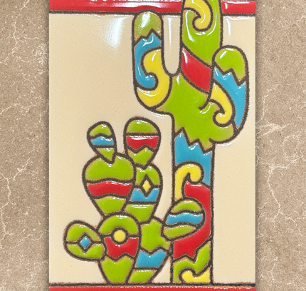 Colorful cactus design on a beige background