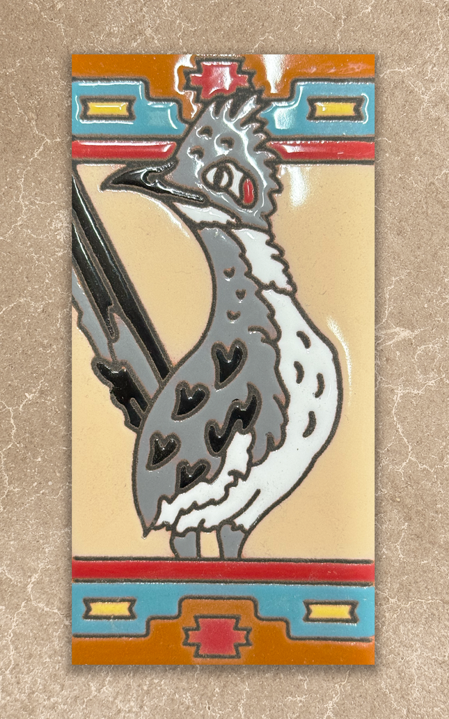 Decorative tile with a rooster design on a beige background