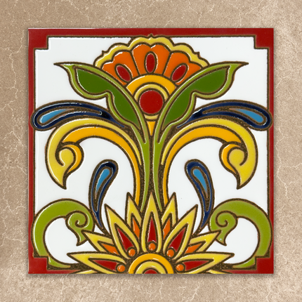 Decorative tile with floral design on a beige background