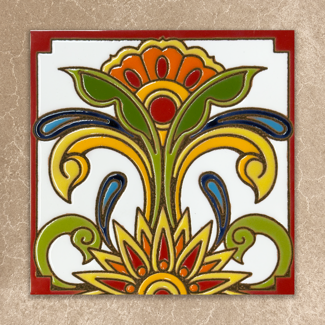 Decorative tile with floral design on a beige background