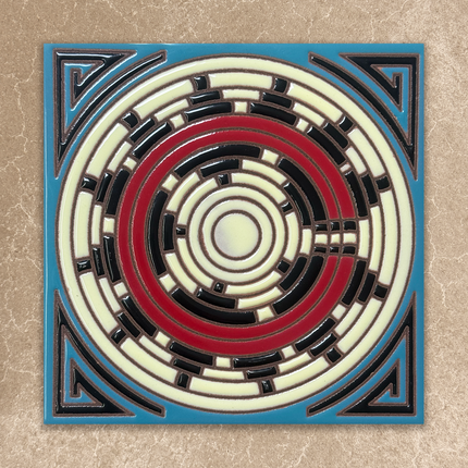 Decorative tile with concentric circle design on a beige background